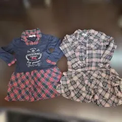 チェック柄ワンピース2点セット 130