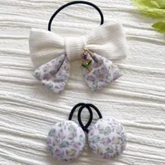 お買い得♡お揃いリバティチューリップチャーム付ダブルリボンくるみボタン3個セット