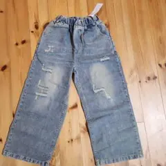 デニムブルー ダメージ加工パンツ 140cm