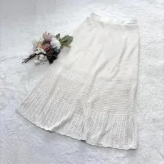 【ジーユー】GU  透かし編みニットスカート ロング ナチュラル XL