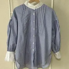 青白　ストライプ長袖シャツ　　ロングのサムネイル