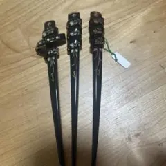 黒い花柄かんざし3本セット