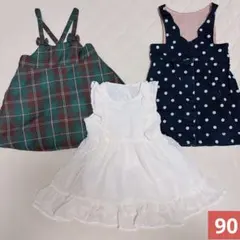 ワンピース　90 女の子　cottoli ドット　チェック　白　グリーン　可愛いのサムネイル