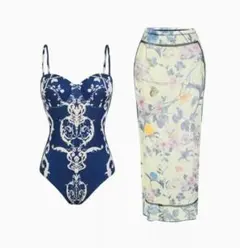 ネイビーとホワイトのワンピース水着S 1016