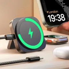 LISEN iPhone 2in1 Magsafe ワイヤレス充電器 ブラック