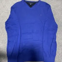 青 Vネック ニットセーター