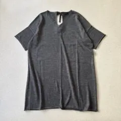 【美品】ミズイロインド バックリボン　　半袖ロングニット　グレー　ゆったり