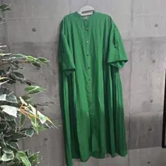 グリーン 半袖シャツワンピース