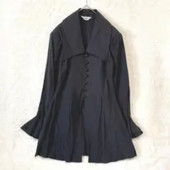 ブラウス シャツ 長袖 トップス M 大きな襟 フリル袖 フレア 日本製 黒