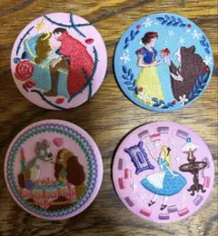 ディズニー刺繍缶バッジ 白雪姫 眠れる森の美女 アリス わんわん