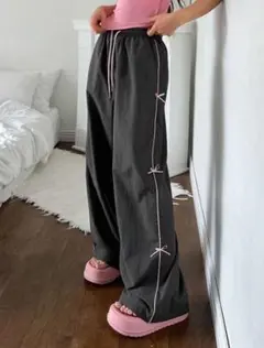 サイドリボンワイドパンツ