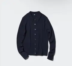UNIQLO メリノリブポロカーディガン M ネイビー