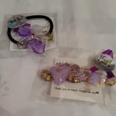 ハンドメイド アクセサリー パープル系 レジンヘアゴム ヘアクリップ