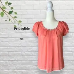 プライドグライド　prideglide　ビジュー付シフォンブラウス　フリル袖