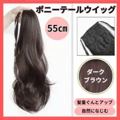 ポニーテール 55㎝ ウイッグ リボン ダークブラウン ワンタッチ 簡単