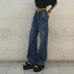 EMODA レディース ダメージ　デニム　パンツ　サイドカットのサムネイル