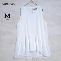 【ザラベーシック】シフォンプリーツブラウス ノースリーブ M ホワイト