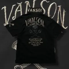 VANSON 半袖ポロシャツ スカル 髑髏 レザー 刺繍 襟ロゴ ブラックのサムネイル