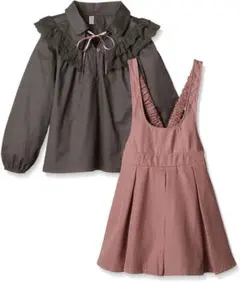 女の子ドレス（2点セット、グレー/ピンク、100）
