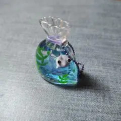 金魚すくい 袋型 オイルチャーム キーホルダー 紫 ボールチェーン付きのサムネイル
