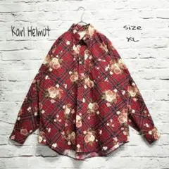 【日本製】カールヘルム Karl Helmut 花柄×チェック柄 コットンシャツ