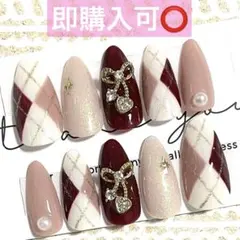 ネイルチップ現品オーダー量産型フレンチガーリー韓国ワンホンチェックチェリー白赤