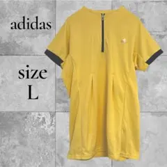 アディダス ハーフジップ 半袖Tシャツ イエロー Lスポーツウェア ゴルフ