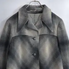 Vintage オンブレチェック ウール ロングコート アウター ヨーロッパ古着