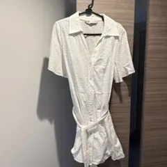 ZARA ホワイト 半袖 シャツワンピース L