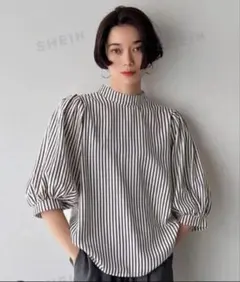 SHEIN FRIFUL ストライプ柄 ゆったりしたカジュアルシャツ ブルー