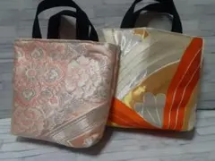 クリスマスセールハンドメイド帯リメイクバックトートバッグNo.924