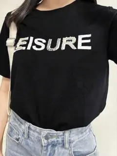 ロゴ パール装飾 半袖Tシャツ ブラック ホビのサムネイル