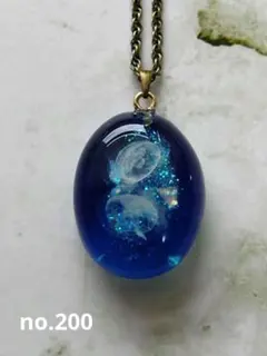 ネックレス　クラゲ　ブルー　金古美　オーバル　メルカリ便
