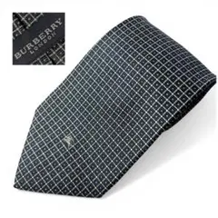 【美品】バーバリーロンドン ネクタイ ネイビー 格子柄 ホースロゴ シルク