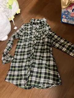 グリーンチェックシャツ チュニック ワンピースm
