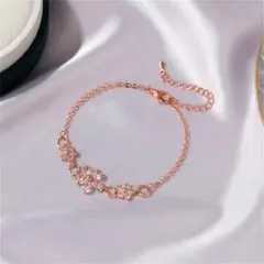 ラインストーン お花モチーフ ブレスレット ピンクゴールド
