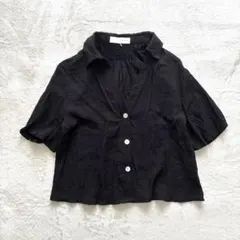 ZARA ザラ テクスチャー入り クロップド丈 シャツ ブラウス 黒 M