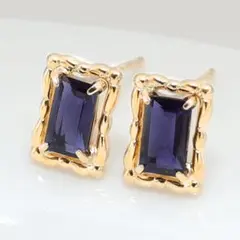 【3.0×5.0mm】アイオライトのクラシカルデザインピアス K18YG