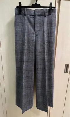 新品★グリーンレーベルリラクシング★グレー系チェックワイドパンツ★ウエストゴム