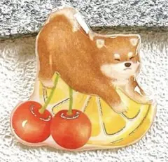 柴犬　茶柴　レモン　さくらんぼ　ブローチ　ヘアゴム　チャーム　ピンバッジ