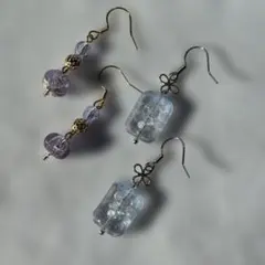 パープルとクリアのピアス2点セット