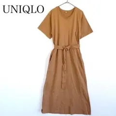 UNIQLO ユニクロ カットソーロングワンピース (M) ウエストベルト 半袖