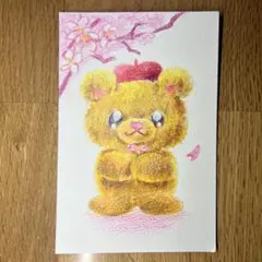 手描きイラスト 色鉛筆画 ハガキサイズ ＊クマ