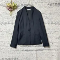 プラステ　ノーカラージャケット　ダークグレー　S　リネン混　PLST 背抜き