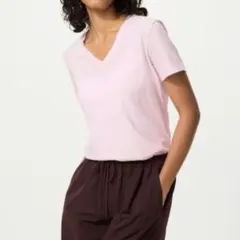 UNIQLO スラブジャージーVネックT ピンクXLサイズのサムネイル