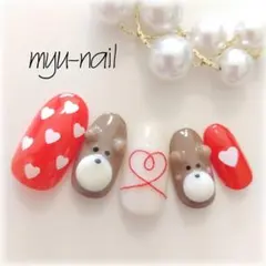 赤い糸♡カップルくまちゃんネイル♡
