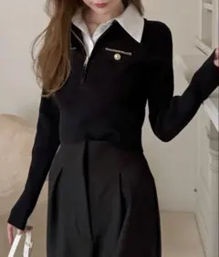 ROYAL PARTY シャツ付チェーントリミングニットトップス