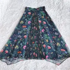 【難あり】自由区プリンシーズガーデンプリントスカート　ヘム　アシメ　シフォン花柄のサムネイル