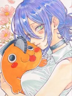 手描きイラスト　ファンアート　チェンソーマン　レゼ　ポチタ　アナログ　コピック