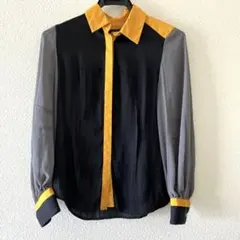 GU×UNDERCOVER 長袖シャツ ブラック イエロー グレー　袖シースルーのサムネイル